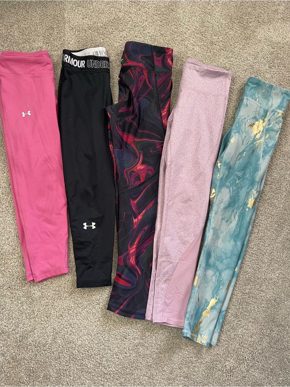 Under Armour Girls' Black & Pink Active Leggings Set with Patterned Pairs
